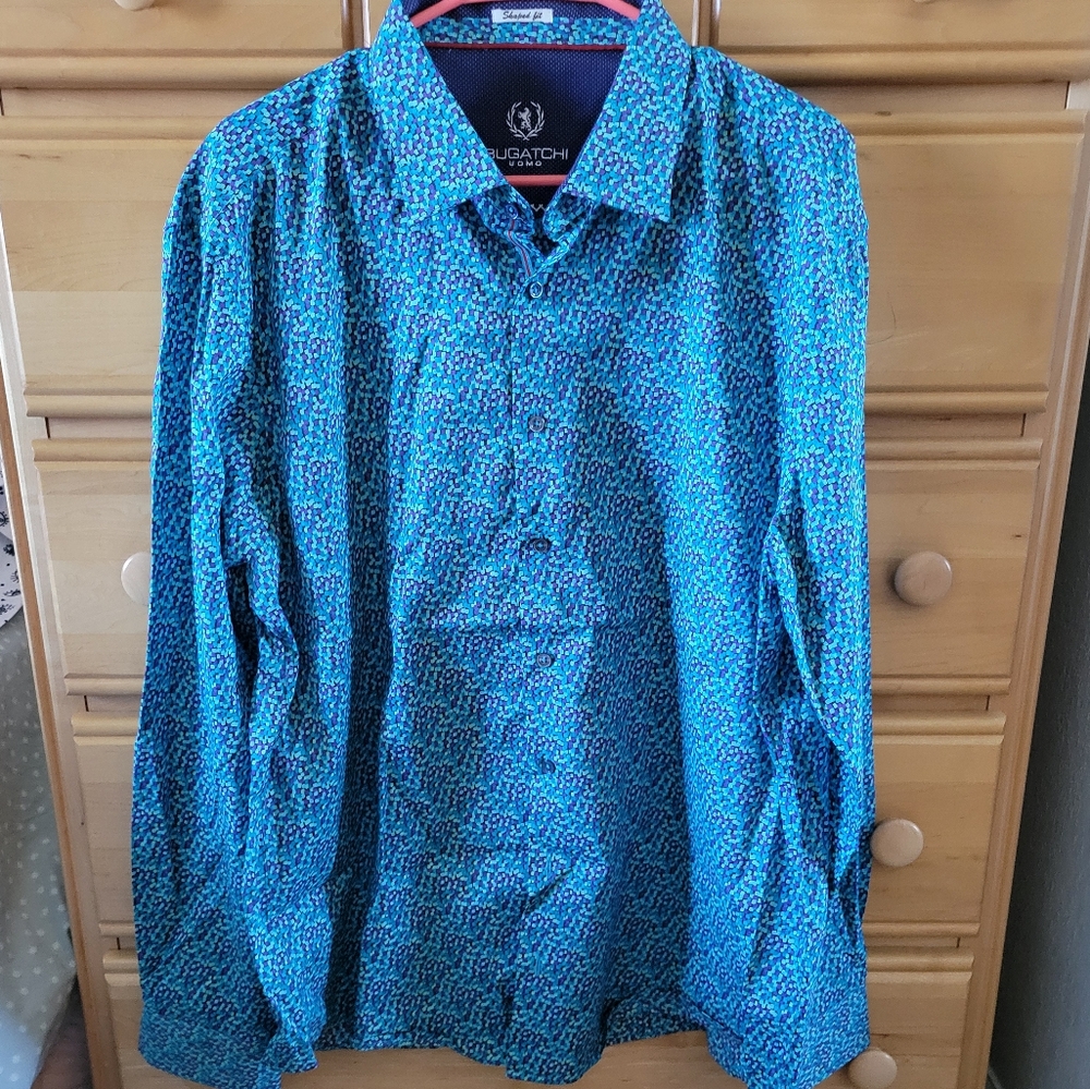Bugatchi Blue Patterned Button-Up Shirt - image 1